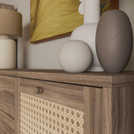 Bufet Glowkiss, Stejar Valencia Si Ratan Natural, 159.2 Cm-01