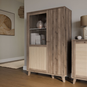 Vitrina Joasa Glowkiss, Stejar Valencia Si Ratan Natural, 99.5Cm