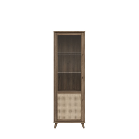 Vitrina Inalta Glowkiss, Stejar Valencia Si Ratan Natural, 64.8 Cm-01