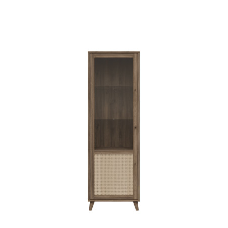 Vitrina Inalta Glowkiss, Stejar Valencia Si Ratan Natural, 64.8 Cm-01
