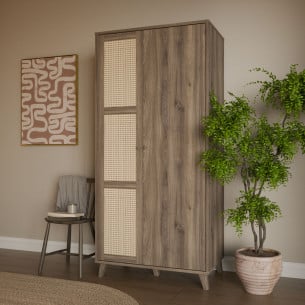 Dulap 2 Usi Glowkiss, Stejar Valencia Si Ratan Natural, 94.8 Cm