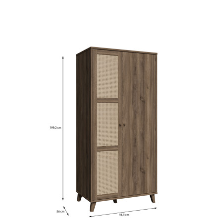 Dulap 2 Usi Glowkiss, Stejar Valencia Si Ratan Natural, 94.8 Cm-01