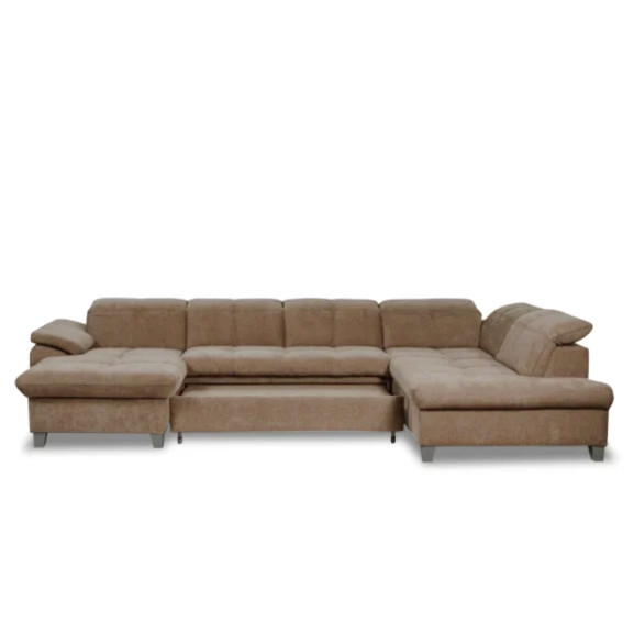 Coltar U Extensibil Sevilia Lux, Dreapta, 6 Locuri, Tetiere Reglabile, Maro, 355 Cm