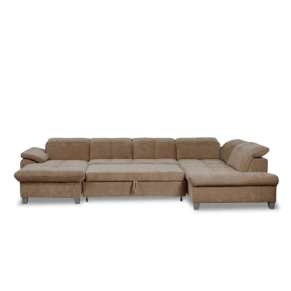 Coltar U Extensibil Sevilia Lux, Dreapta, 6 Locuri, Tetiere Reglabile, Maro, 355 Cm