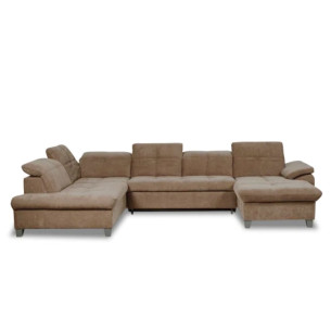 Coltar U Extensibil Sevilia Lux, Stanga, 6 Locuri, Tetiere Reglabile, Maro, 355 Cm
