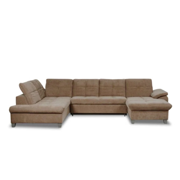 Coltar U Extensibil Sevilia Lux, Stanga, 6 Locuri, Tetiere Reglabile, Maro Deschis, 355 Cm