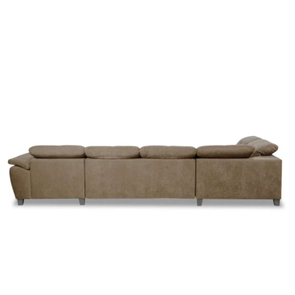 Coltar U Extensibil Sevilia Lux, Stanga, 6 Locuri, Tetiere Reglabile, Maro Deschis, 355 Cm