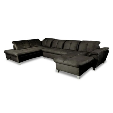 Coltar U Extensibil Sevilia Lux, Stanga, Lada Depozitare, 6 Locuri, Tetiere Reglabile, Negru, Monolith 95, 355 Cm-01