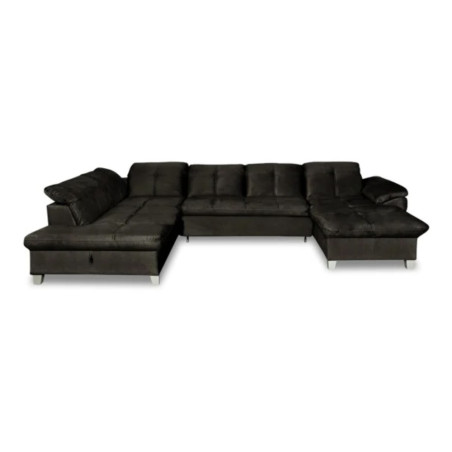 Coltar U Extensibil Sevilia Lux, Stanga, Lada Depozitare, 6 Locuri, Tetiere Reglabile, Negru, Monolith 95, 355 Cm-01