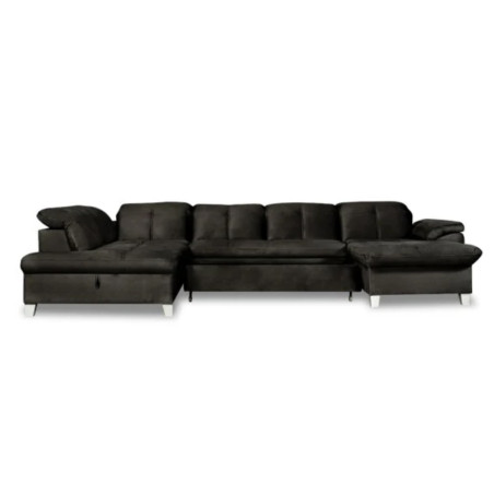 Coltar U Extensibil Sevilia Lux, Stanga, Lada Depozitare, 6 Locuri, Tetiere Reglabile, Negru, Monolith 95, 355 Cm-01