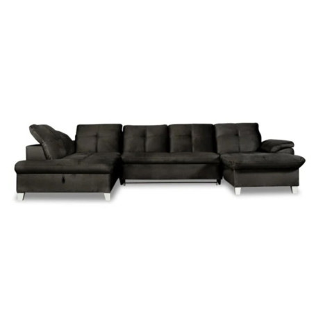 Coltar U Extensibil Sevilia Lux, Stanga, Lada Depozitare, 6 Locuri, Tetiere Reglabile, Negru, Monolith 95, 355 Cm-01