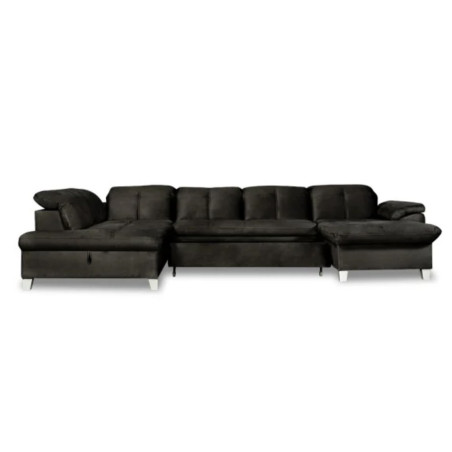 Coltar U Extensibil Sevilia Lux, Stanga, Lada Depozitare, 6 Locuri, Tetiere Reglabile, Negru, Monolith 95, 355 Cm-01