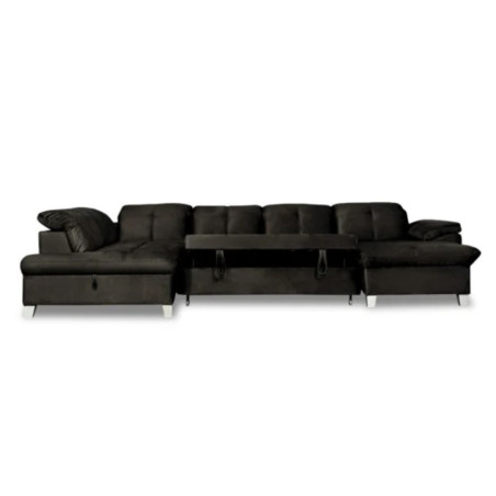 Coltar U Extensibil Sevilia Lux, Stanga, Lada Depozitare, 6 Locuri, Tetiere Reglabile, Negru, Monolith 95, 355 Cm-01