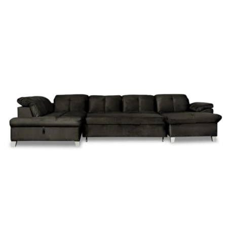 Coltar U Extensibil Sevilia Lux, Stanga, Lada Depozitare, 6 Locuri, Tetiere Reglabile, Negru, Monolith 95, 355 Cm-01