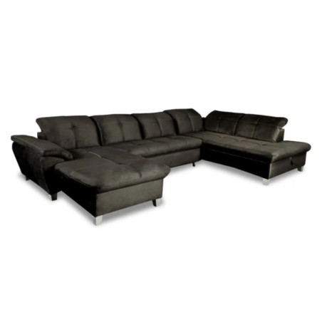 Coltar U Extensibil Sevilia Lux, Dreapta, Lada Depozitare, 6 Locuri, Tetiere Reglabile, Negru Monolith 95, 355 Cm-01