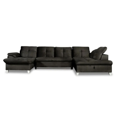 Coltar U Extensibil Sevilia Lux, Dreapta, Lada Depozitare, 6 Locuri, Tetiere Reglabile, Negru Monolith 95, 355 Cm-01