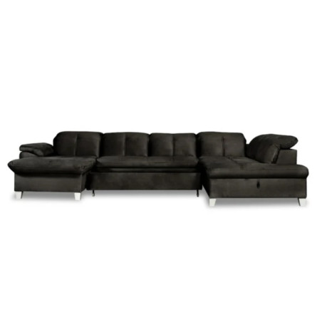 Coltar U Extensibil Sevilia Lux, Dreapta, Lada Depozitare, 6 Locuri, Tetiere Reglabile, Negru Monolith 95, 355 Cm-01