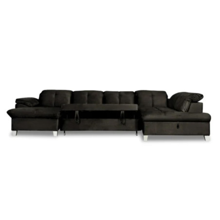 Coltar U Extensibil Sevilia Lux, Dreapta, Lada Depozitare, 6 Locuri, Tetiere Reglabile, Negru Monolith 95, 355 Cm-01