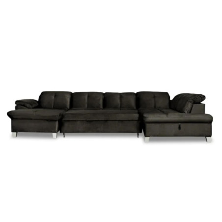 Coltar U Extensibil Sevilia Lux, Dreapta, Lada Depozitare, 6 Locuri, Tetiere Reglabile, Negru Monolith 95, 355 Cm-01