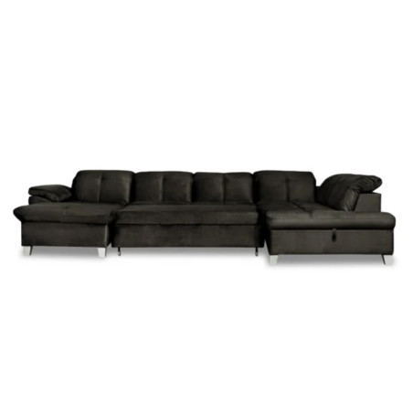 Coltar U Extensibil Sevilia Lux, Dreapta, Lada Depozitare, 6 Locuri, Tetiere Reglabile, Negru Monolith 95, 355 Cm-01