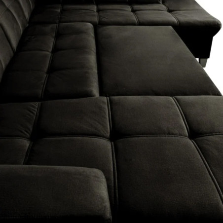 Coltar U Extensibil Sevilia Lux, Dreapta, Lada Depozitare, 6 Locuri, Tetiere Reglabile, Negru Monolith 95, 355 Cm-01