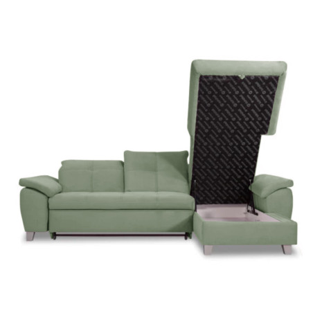 Coltar Extensibil Cu Insula Dreapta Sevilia Lux, Lada Depozitare, 5 Locuri, Tetiere Reglabile, Verde Menta, 272 Cm-01