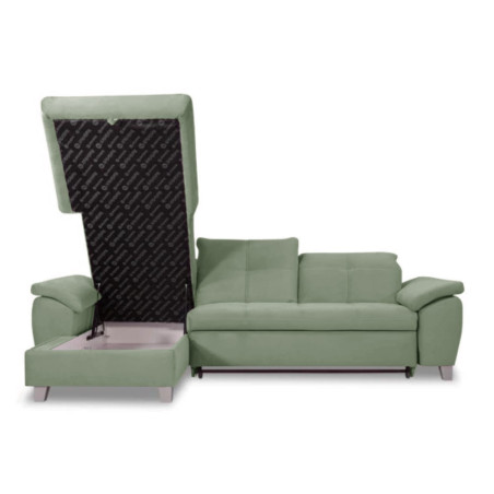 Coltar Extensibil Cu Insula Stanga Sevilia Lux, Lada Depozitare, 5 Locuri, Tetiere Reglabile, Verde Menta 272 Cm-01