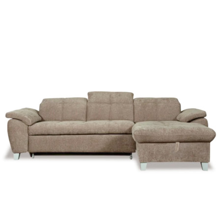 Coltar Extensibil Cu Insula Dreapta Sevilia Lux, Lada Depozitare, 5 Locuri, Tetiere Reglabile, Maro Deschis 272 Cm-01