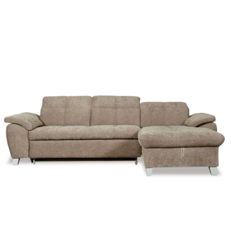 Coltar Extensibil Cu Insula Dreapta Sevilia Lux, Lada Depozitare, 5 Locuri, Tetiere Reglabile, Maro Deschis 272 Cm-01