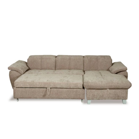 Coltar Extensibil Cu Insula Dreapta Sevilia Lux, Lada Depozitare, 5 Locuri, Tetiere Reglabile, Maro Deschis 272 Cm-01