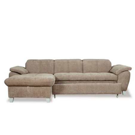 Coltar Extensibil Cu Insula Stanga Sevilia Lux, Lada Depozitare,5 Locuri, Tetiere Reglabile, Maro Deschis, 272 Cm-01