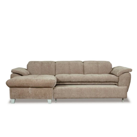 Coltar Extensibil Cu Insula Stanga Sevilia Lux, Lada Depozitare,5 Locuri, Tetiere Reglabile, Maro Deschis, 272 Cm-01