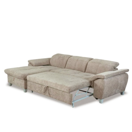 Coltar Extensibil Cu Insula Stanga Sevilia Lux, Lada Depozitare,5 Locuri, Tetiere Reglabile, Maro Deschis, 272 Cm-01
