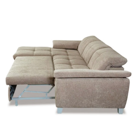 Coltar Extensibil Cu Insula Stanga Sevilia Lux, Lada Depozitare,5 Locuri, Tetiere Reglabile, Maro Deschis, 272 Cm-01