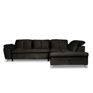 Coltar Extensibil Cu Otoman Mic Dreapta Sevilia Lux, Lada Depozitare, 5 Locuri, Tetiere Reglabile, Monolith 95, Negru, 280 Cm