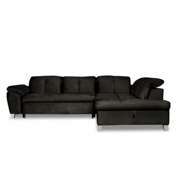 Coltar Extensibil Cu Otoman Mic Dreapta Sevilia Lux, Lada Depozitare, 5 Locuri, Tetiere Reglabile, Monolith 95, Negru, 280 Cm