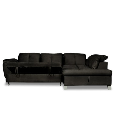 Coltar Extensibil Cu Otoman Mic Dreapta Sevilia Lux, Lada Depozitare, 5 Locuri, Tetiere Reglabile, Monolith 95, Negru, 280 Cm-01