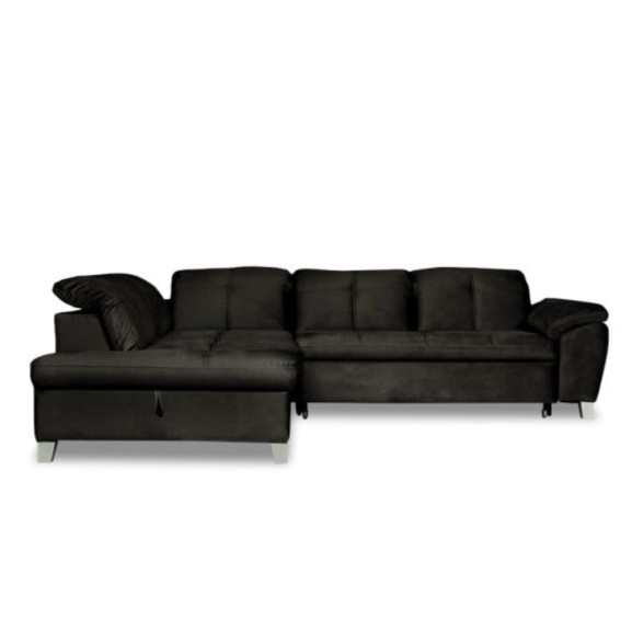 Coltar Extensibil Cu Otoman Mic Stanga Sevilia Lux, Lada Depozitare, 5 Locuri, Tetiere Reglabile, Monolith 95, Negru, 280 Cm