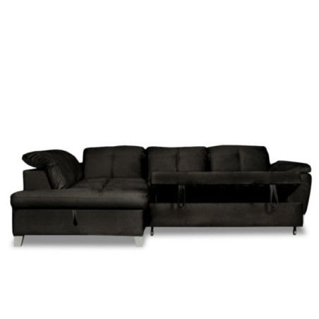 Coltar Extensibil Cu Otoman Mic Stanga Sevilia Lux, Lada Depozitare, 5 Locuri, Tetiere Reglabile, Monolith 95, Negru, 280 Cm-01