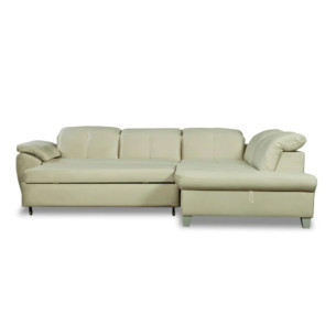 Coltar Extensibil Cu Otoman Mic Dreapta Sevilia Lux, Lada Depozitare, 5 Locuri, Tetiere Reglabile, Crem, 280 Cm