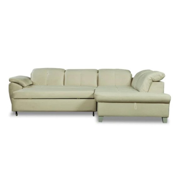 Coltar Extensibil Cu Otoman Mic Dreapta Sevilia Lux, Lada Depozitare, 5 Locuri, Tetiere Reglabile, Crem, 280 Cm