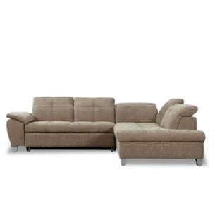 Coltar Extensibil Cu Otoman Mic Dreapta Sevilia Lux, Lada Depozitare, 5 Locuri, Tetiere Reglabile, Maro Deschis, 280 Cm