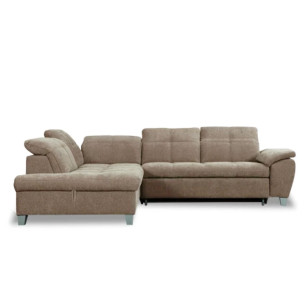 Coltar Extensibil Cu Otoman Mic Stanga Sevilia Lux, Lada Depozitare, 5 Locuri, Tetiere Reglabile, Maro Deschis, 280 Cm