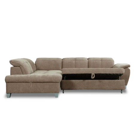 Coltar Extensibil Cu Otoman Mic Stanga Sevilia Lux, Lada Depozitare, 5 Locuri, Tetiere Reglabile, Maro Deschis, 280 Cm-01