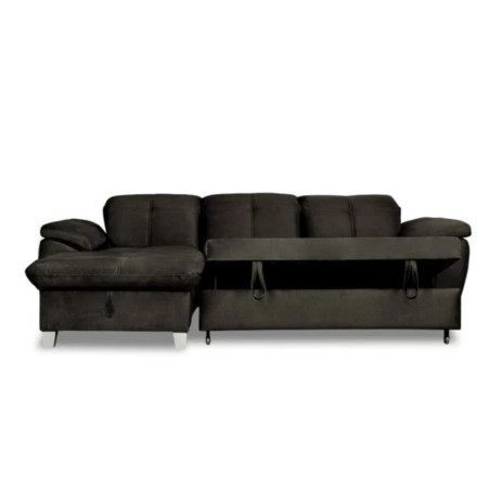 Coltar Extensibil Cu Insula Stanga Sevilia Lux, Lada Depozitare, 5 Locuri, Tetiere Reglabile, Negru, 272 Cm-01
