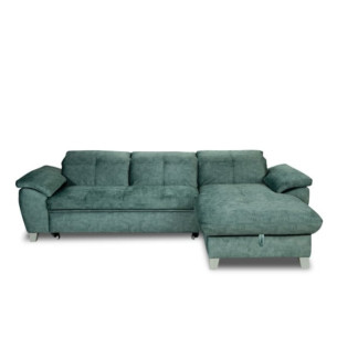 Coltar Extensibil Cu Insula Dreapta Sevilia Lux, 5 Locuri, Lada, Tetiere Reglabile, Verde Petrol, 272 Cm