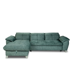 Coltar Extensibil Cu Insula Stanga Sevilia Lux, 5 Locuri, Lada, Tetiere Reglabile, Verde Petrol, 272 Cm