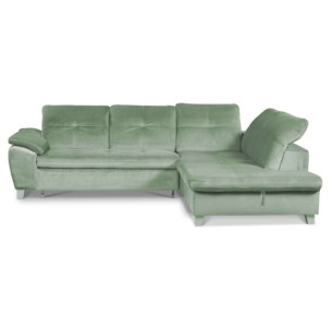 Coltar Extensibil Cu Otoman Mic Dreapta Sevilia Lux, Lada Depozitare, 5 Locuri, Tetiere Reglabile, Verde Menta, 280 Cm
