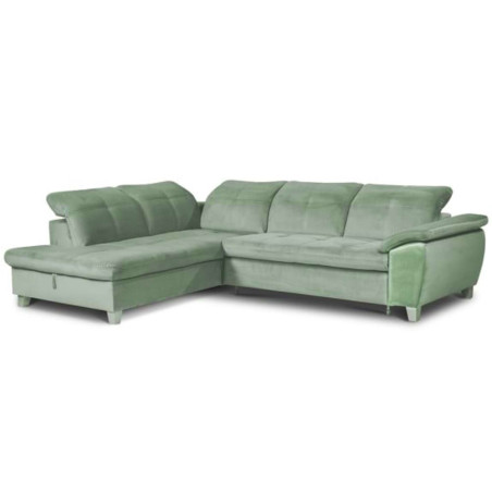 Coltar Extensibil Cu Otoman Mic Stanga Sevilia Lux, Lada Depozitare, 5 Locuri, Tetiere Reglabile, Verde Menta, 280 Cm-01