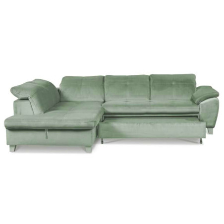 Coltar Extensibil Cu Otoman Mic Stanga Sevilia Lux, Lada Depozitare, 5 Locuri, Tetiere Reglabile, Verde Menta, 280 Cm-01